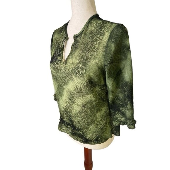 Vintage Mesh Top Women P Large Sheer Green y2K Fairy Grunge Goblincore Whimsical - Picture 2 of 14